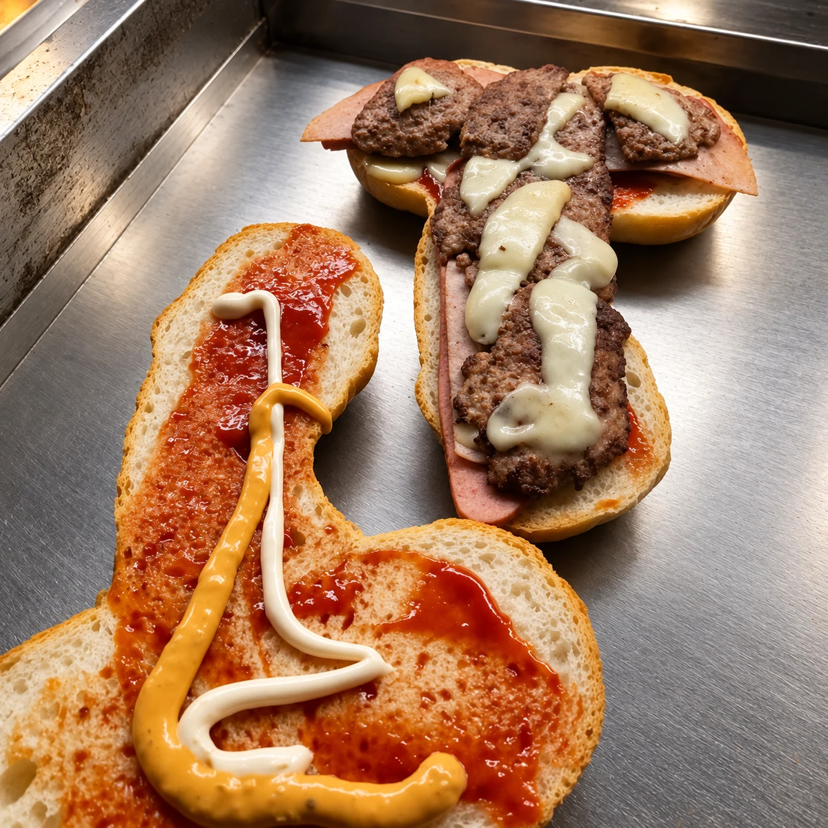 Panini aperti durante la preparazione al banco